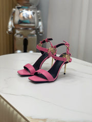 BALMAIN 25S HIGH HEELS WITH B METAL DETAIL 95MM IN PINK CALFSKIN