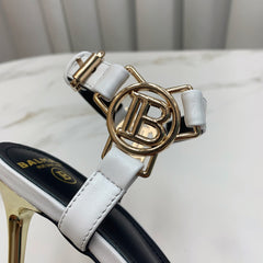 BALMAIN 25S HIGH HEELS WITH B METAL DETAIL 95MM IN LIGHT GRAY CALFSKIN