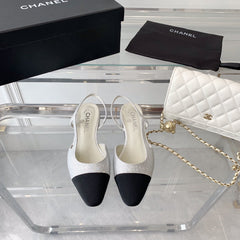 Double CC Rhinestone Slingback Sheepskin White Black