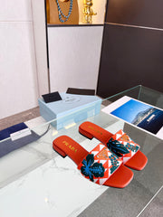 PRA EMBROIDERED SLIDES FLAT ORANGE FABRIC