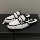 HALF-MULES IN WHITE MIX BLACK WOOL WOVEN
