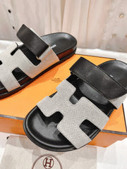 CHYPRE SANDAL BLACK LAMBSKIN AND SILVER DENIM