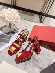 ONE STUD RUBY RED PATENT LEATHER LACE-UP HIGH HEELS 85 MM