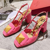 ONE STUD BRIGHT PINK PATENT LEATHER LACE-UP HIGH HEELS 85 MM