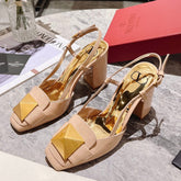 ONE STUD BEIGE TAN PATENT LEATHER LACE-UP HIGH HEELS 85 MM