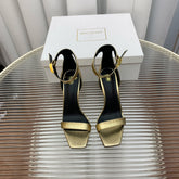 BALMAIN 25S METAL BUCKLE HIGH HEELS 95MM IN GOLD CALFSKIN
