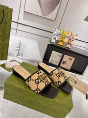 GG EXCLUSIVE SLIDE SANDAL BLACK AND CREAM SEDGE