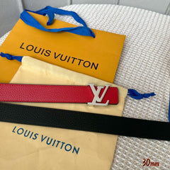 LV Initiales 30mm Reversible Belt Silver Buckle Red Black Leather