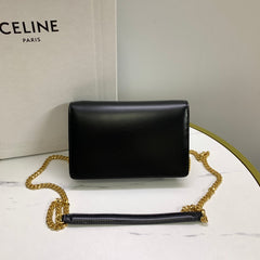 WALLET ON CHAIN MARGO 19 IN BLACK SMOOTH CALFSKIN GOLD HARDWARE