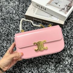 TRIPHOME 20 PINK PASTEL COWHIDE LEATHER CHAIN STRAP BAG
