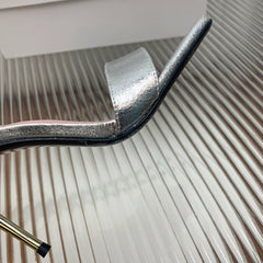 BALMAIN 25S B STRAP HIGH HEEL SANDALS 95MM IN SILVER CALFSKIN