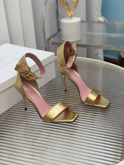 BALMAIN 25S B STRAP HIGH HEEL SANDALS 95MM IN GOLD CALFSKIN