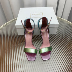 BALMAIN 25S B STRAP HIGH HEEL SANDALS 95MM IN MULTICOLOR CALFSKIN