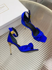 BALMAIN 25S KNOTTED HIGH HEELS 95MM IN DARK BLUE SATIN