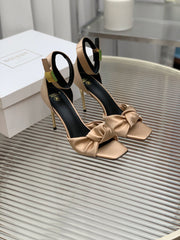 BALMAIN 25S KNOTTED HIGH HEELS 95MM IN LIGHT CARAMEL SATIN
