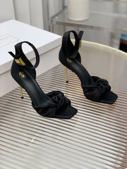 BALMAIN 25S KNOTTED HIGH HEELS 95MM IN BLACK SATIN
