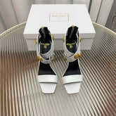 BALMAIN 25S CROSSOVER STRAP HIGH HEELS 95MM IN LIGHT GRAY CALFSKIN