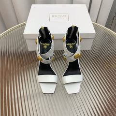 BALMAIN 25S CROSSOVER STRAP HIGH HEELS 95MM IN LIGHT GRAY CALFSKIN