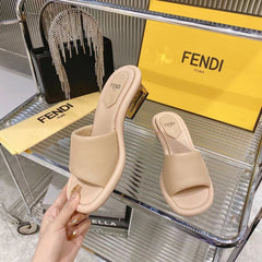 FENDI BAGUETTE SLIDES WOMEN IN BEIGE CALFSKIN