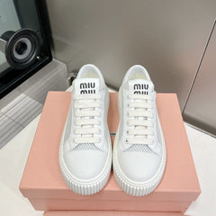 SNEAKERS THICK-SOLED LIGHT GRAY MESH COWHIDE