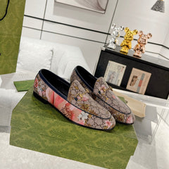 HORSEBIT LOAFER WITH FLOWER PRINT IN DARK BEIGE MONOGRAM JACQUARD FABRIC