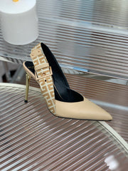 BALMAIN 25S SLINGBACK SHOES 95MM IN LIGHT BROWN CALFSKIN