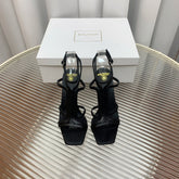 BALMAIN 25S MONETA SANDAL 95MM IN BLACK CALFSKIN