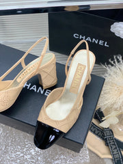HIGH SLINGBACKS 65 BEIGE CREAM MIX BLACK CALFSKIN