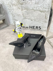 SL OPYUM BASIC HIGH HEEL BLACK CRYSTAL SATIN