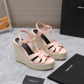 SL TRIBUTE WEDGE SANDALS PASTEL PINK POLISHED CALFSKIN