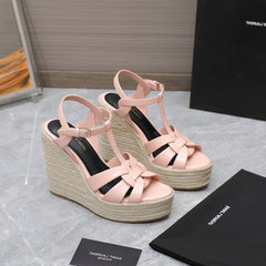 SL TRIBUTE WEDGE SANDALS PASTEL PINK POLISHED CALFSKIN