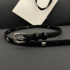 CL SMALL 18 MM TRIOMPHE BELT IN TAURILLON BLACK LEATHER SILVER HARDWARE