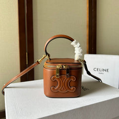 MINI VANITY CASE CUIR TRIOMPHE 9 IN BRONZE BROWN SMOOTH CALFSKIN