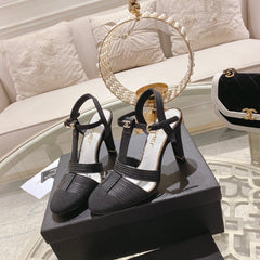 Double C Heeled Sandals Black Lambskin