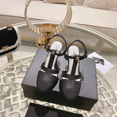 Double C Heeled Sandals Black Lambskin
