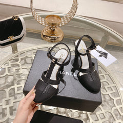 Double C Heeled Sandals Black Lambskin