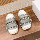 DIOR PLATFORM SLIDES 25S 30 MM IN WHITE MIX GREY FABRIC AND CALFSKIN