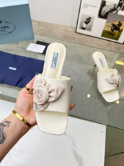 PRA FLOWER POINTED HEELS 55 IVORY CALFSKIN