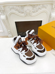 LV ARCHLIGHT 2.0 PLATFORM SNEAKER IN WHITE MIX CHOCOLATE BROWN MIX OF MATERIALS