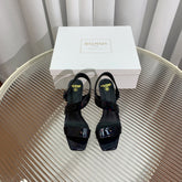 BALMAIN 25S HIGH HEEL SANDALS 95MM IN BLACK GLOSSY CALFSKIN