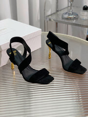 BALMAIN 25S HIGH HEEL SANDALS 95MM IN BLACK SUEDE