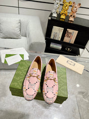 HORSEBIT LOAFER WITH CUTE CAT PRINT IN LIGHT PINK CALFSKIN