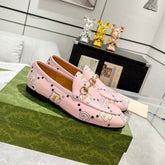 HORSEBIT LOAFER WITH CUTE CAT PRINT IN LIGHT PINK CALFSKIN