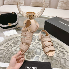 Double C Xiaoxiang Chain Fabric Head Chunky Sandal Cream Lambskin