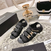 Double C Xiaoxiang Chain Fabric Head Chunky Sandal Black Lambskin