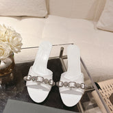BALENCIAGA 25S HIGH-HEEL SANDALS IN WHITE COW LEATHER WITH RHINESTONE STRAP