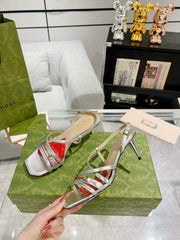 HIGH HEEL 65MM IN SILVER CALFSKIN WITH RED HEART