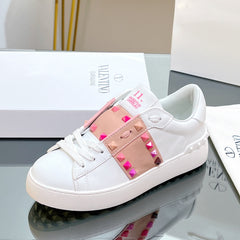 VALENTINO 25S GARAVANI ROCKSTUD UNTITLED STUDDED SNEAKERS IN WHITE MIX PINK LAMBSKIN STYLE 1