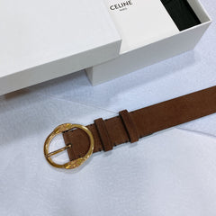 CL LARGE 35MM TWIN TRIOMPHE BELT IN CHOCOLATE BROWN SUEDE GOLD HARDWARE