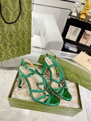 GG CRYSTAL HIGH HEEL SANDAL JADE GREEN CALFSKIN SPECIAL